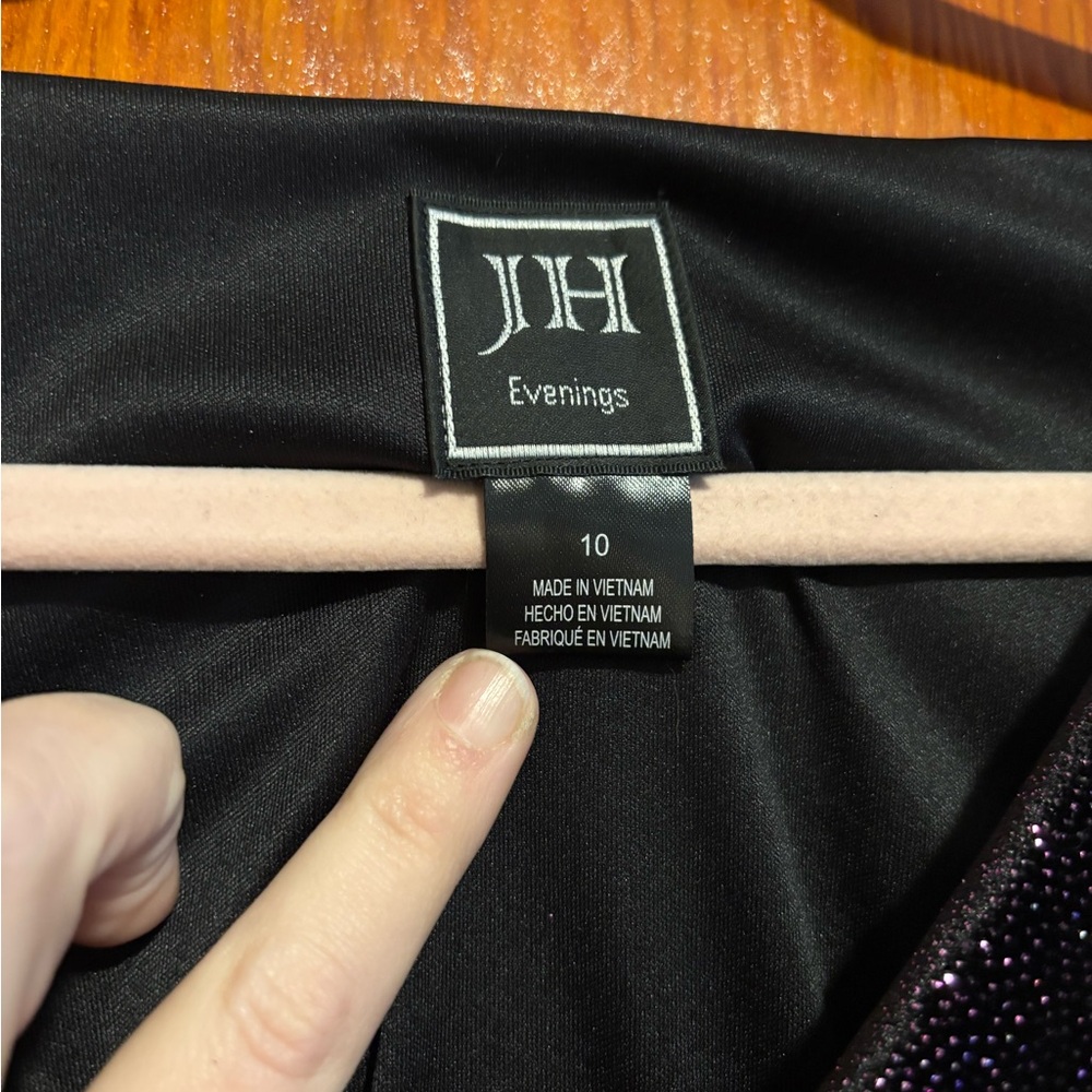 JH EVENINGS Black Purple Shifting Sparkle Ruched Evening Event Dress - Picture 3 of 6